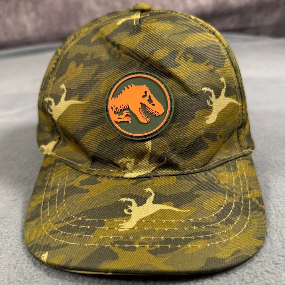 Jurassic World Dominion Camo Dinosaur Baseball Cap Green Orange T-Rex Hat OSFM